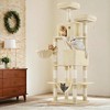 81.1 Inch Large Cat Tree Tower  with 13 Scratching Posts, 2 Perches, 2 Caves, Basket, Hammock, Pompoms - Multi-Level Plush Cat Condo for Indoor Cats - 3 of 4