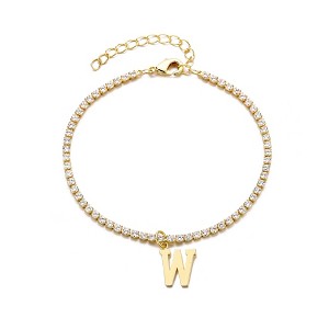 Adornia 14k Gold Plated Tennis Bracelet with Initial Charm - 1 of 2