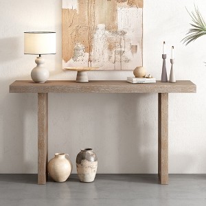 VYNXARIA Uniquely Designed Oak Veneer Console Table with Distinctive Side Shapes,Suitable for Entryway, Hallway,Living Room, Foyer,Corridor,Natural - 1 of 4