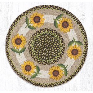 Earth Rugs Good Sunflower Round Patch Tread – 27"x27" Braided Jute Rug with Hand-Stenciled Rustic Floral Center Design - 1 of 3