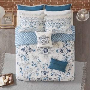 8pc Queen Maeve Cotton Reversible Comforter Set Gray