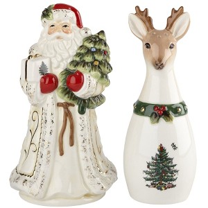 Spode Christmas Tree Gold, Salt & Pepper Shakers, Santa & Reindeer Design, Dolomite, Holiday Salt Shaker & Pepper Shaker - 1 of 4