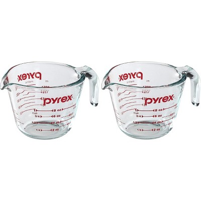 Pyrex Prepware 1-Cup Glass Measuring Cup, Clear with Red Measurements, Pack of 2 Cups