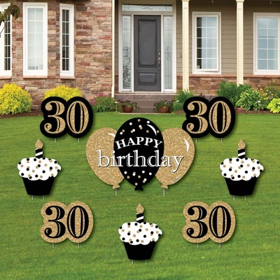Big Dot of Happiness Adult 30th Birthday - Gold - Yard Sign and Outdoor Lawn Decorations - Happy Birthday Party Yard Signs - Set of 8