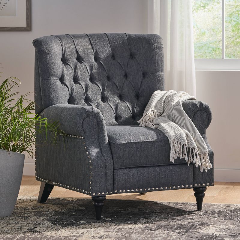 Sunapee Contemporary Nailhead Trim Tufted Recliner Charcoal Fabric/Espresso - Christopher Knight Home, 3 of 11