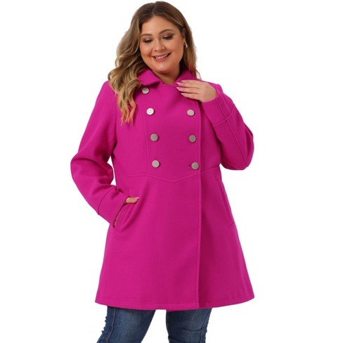 Agnes Orinda Women's Plus Size Winter Outfits Utility Belted Fashion  Overcoats Hot Pink 4x : Target