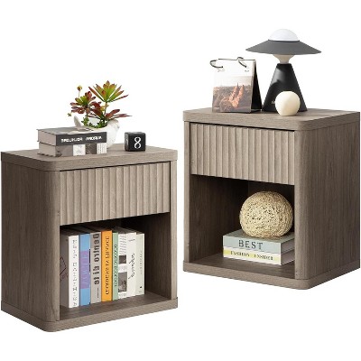 Set of 2 Nightstands with Drawer Storage, Fluted Bedside Tables 22.7" Wide, Modern Mid-Century Night Stands for Bedroom, Living Room, Sofa, Office