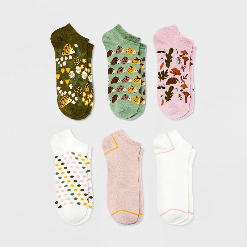 Women&#39;s Hedgehog 6pk Low Cut Socks - Xhilaration&#8482; Assorted Colors 4-10, 1 of 5