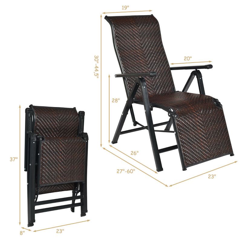 Costway 2PCS Patio Rattan Folding Lounge Chair Recliner Back Adjustable Beach Yard Pool, 2 of 11