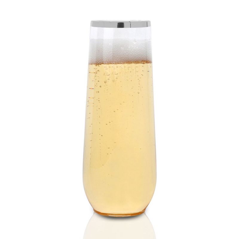 Smarty Had A Party 9 oz. Clear with Silver Stemless Plastic Champagne Flutes (64 Glasses), 2 of 3