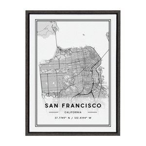 Kate and Laurel Sylvie San Francisco Modern Map Framed Canvas by Jake Goossen, 18x24, Dark Gray - 1 of 4