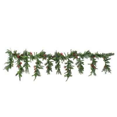 Vickerman 6.5' x 35" Unlit Red Berry and Ball Ornament Mixed Pine Artificial Christmas Garland