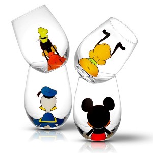 Disney Squad Mickey Mouse & Pals Looking Backwards -15 oz - Set of 4 Stemless Wine Glasses - 1 of 4