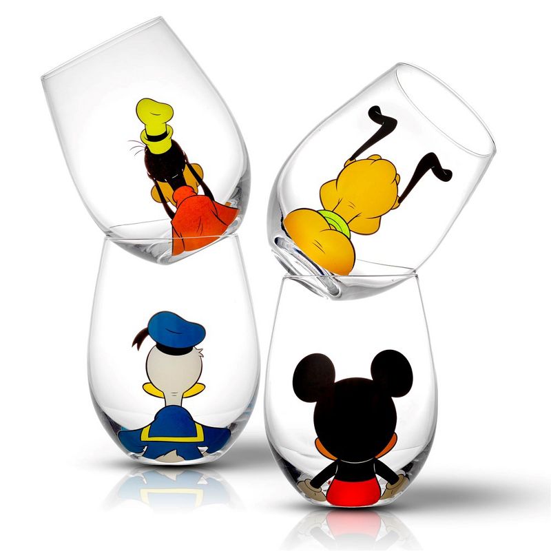 Disney Squad Mickey Mouse & Pals Looking Backwards -15 oz - Set of 4 Stemless Wine Glasses, 3 of 7