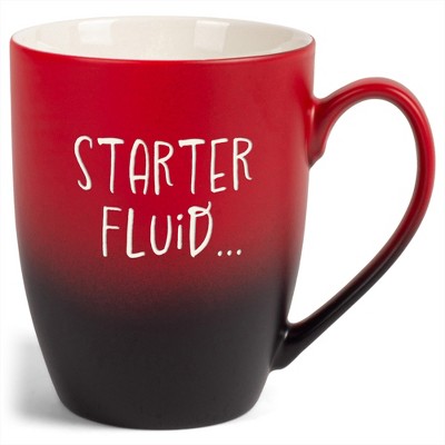 Elanze Designs Starter Fluid Two Toned Ombre Matte Red and Black 12 ounce Ceramic Stoneware Coffee Cup Mug