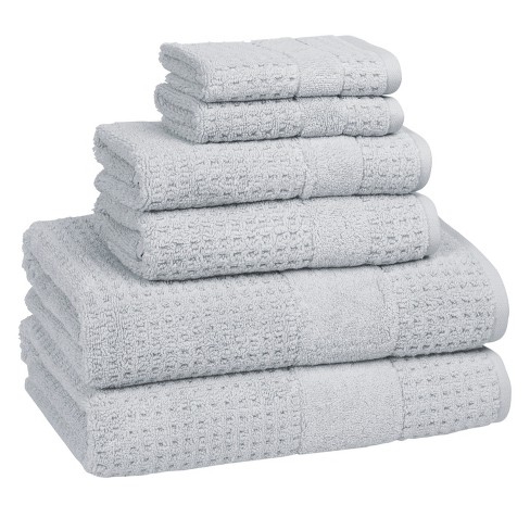 6pc Checkered Bath Towel Set Silver - Cassadecor