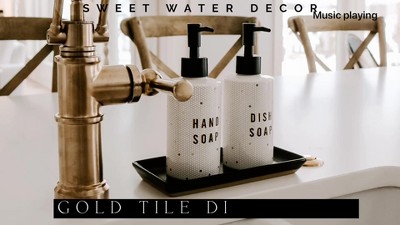 8.5 oz Gold and White Ceramic Tile Soap Dispenser