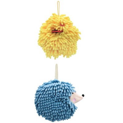 REGALWOVEN Fuzzy Cute Cartoon Decorative Hand Drying Hanging Ball Hand Towels 7" x 7" 2 Pcs