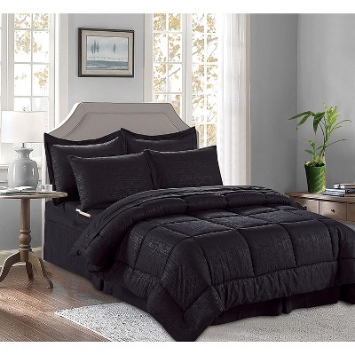Elegant Comfort Luxury Softest, Coziest 8-PIECE Bed-in-a-Bag Bamboo Pattern Comforter Set - Silky Soft Complete Set Includes Bed Sheet Set with Double Sided Storage Pockets