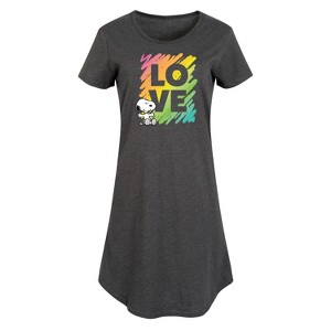 Women's - Peanuts - Rainbow Love Scribble Graphic T-shirt Dress - 1 of 4
