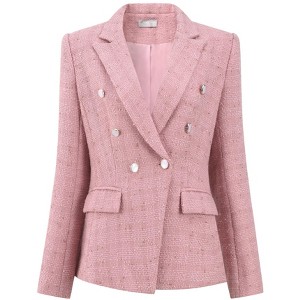 INSPIRE CHIC Women's Notch Lapel Long Sleeve Double Breasted Tweed Blazer - 1 of 4