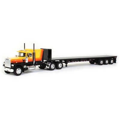 1/64 Orange & Black Mack Super-Liner 60" Sleeper With Tri-Axle Flatbed Trailer, DCP By First Gear 60-0975
