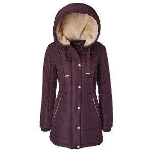 Sportoli Women Long Quilted Plush Lined Outerwear Puffer Jacket Winter Coat with Fur Hood - 1 of 4