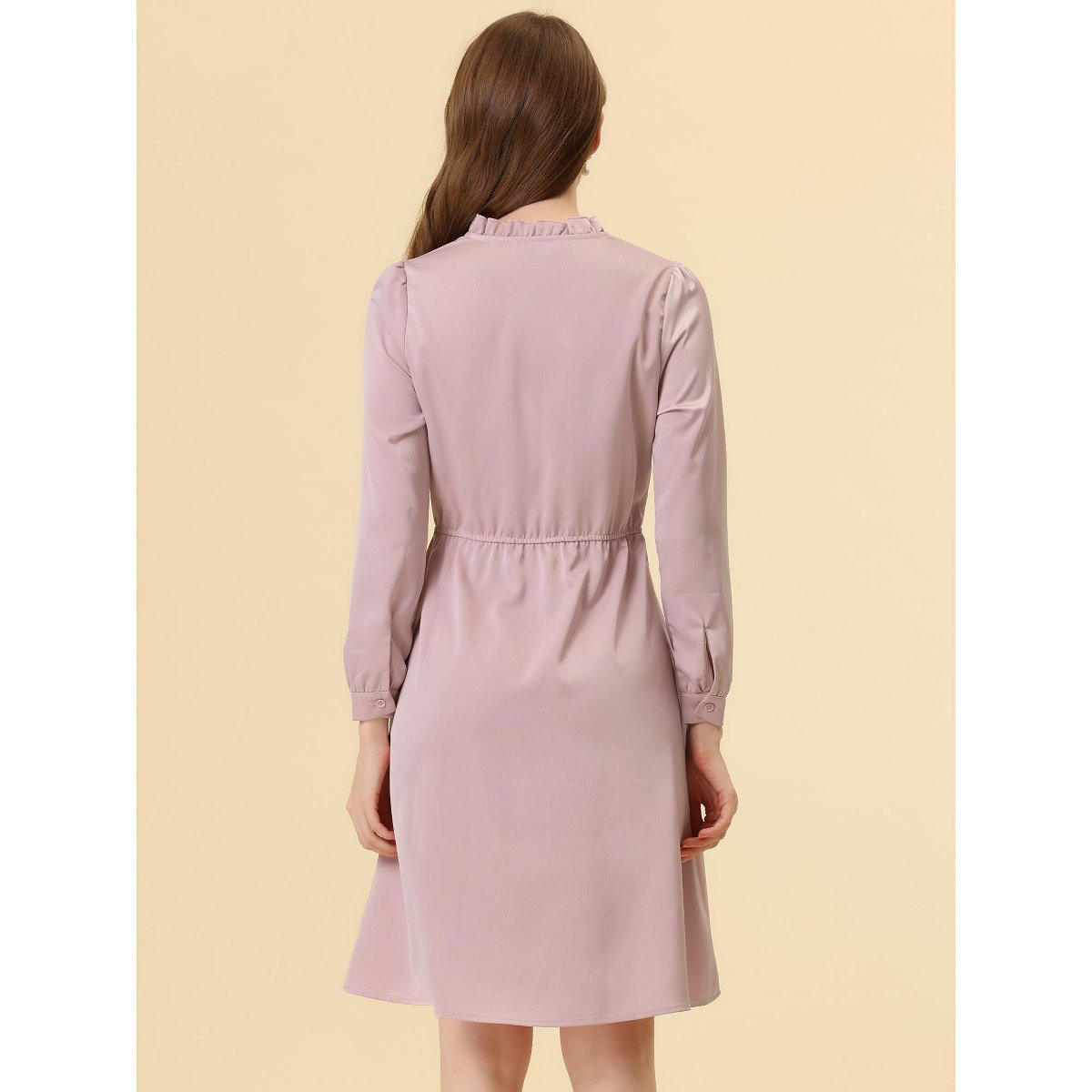 Женские платья INSPIRE CHIC Women's Tie Neck Ruffle A-line Satin Dress Medium Pink — фото 3