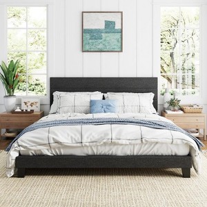 Upholstered Platform Bed Frame with Fabric Headboard - 1 of 4