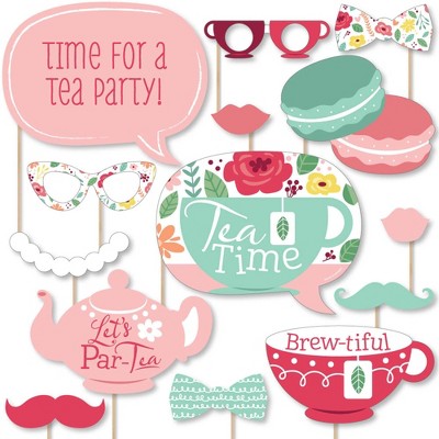 Big Dot of Happiness Floral Let's Par-Tea - Garden Tea Party Photo Booth Props Kit - 20 Count