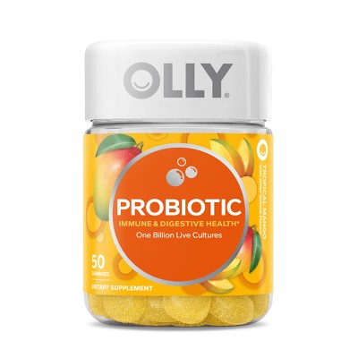 Photo 1 of OLLY Probiotic Chewable Gummies for Immune and Digestive Support - Tropical Mango - 50ct, BB 01/2025