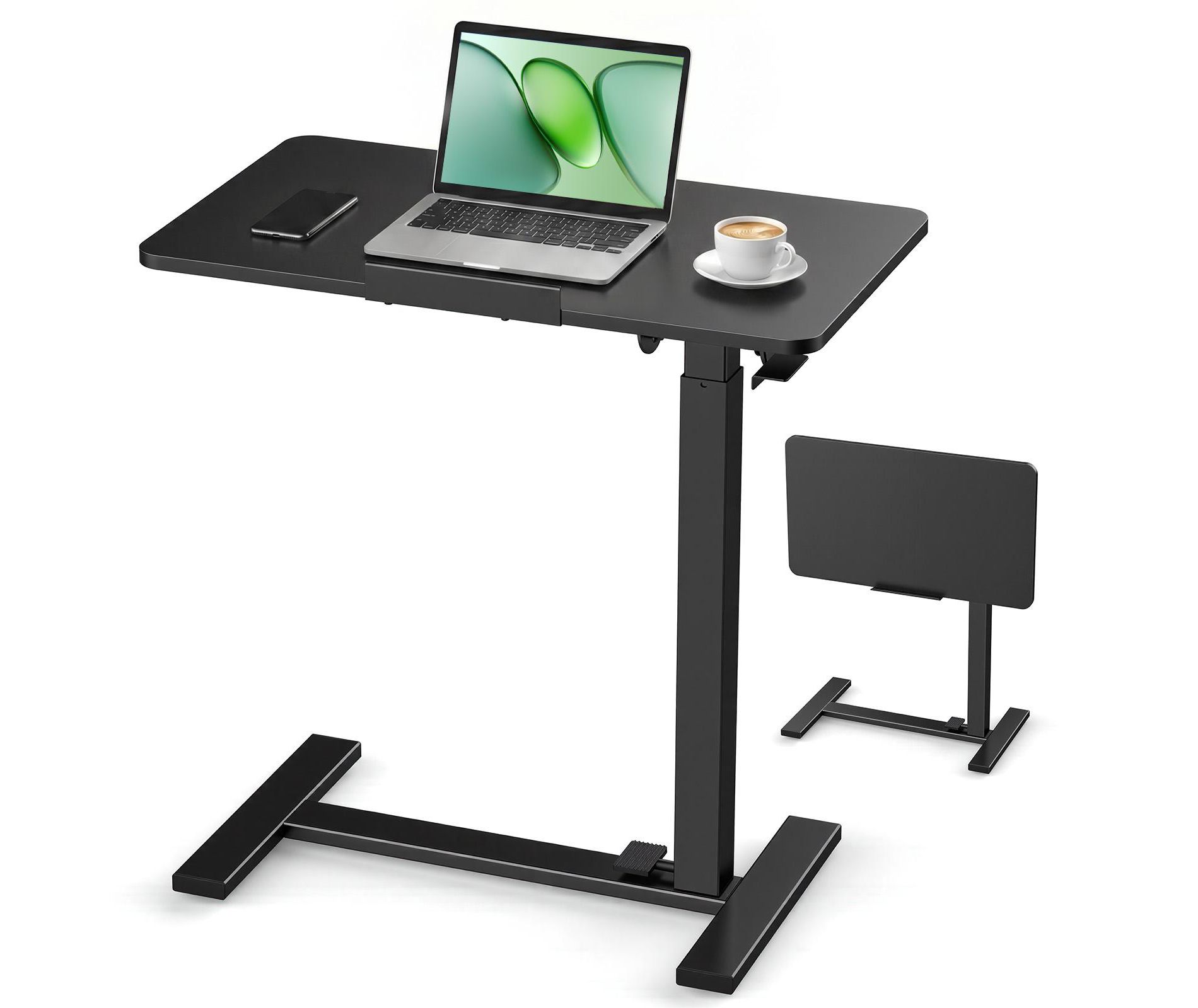 JIONJOY C-Shape Mobile Desk, Dual Flip & Gas Spring, 28.7"-42.5" H, 0°-180° Tilt, Laptop Table with Hidden Wheels for Home Office Bedside