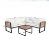 VisioGear 4 Pieces Outdoor Patio Conservation Set, L-shaped Sofa with Soft Cushion and a Coffee Table for Garden, Backyard, Beige, 23.6"*23.6"*16.3" - 3 of 4