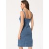 Allegra K Women's Button Down Sweetheart Neckline Sleeveless Summer Knee Length Denim Bodycon Sundress - 3 of 4