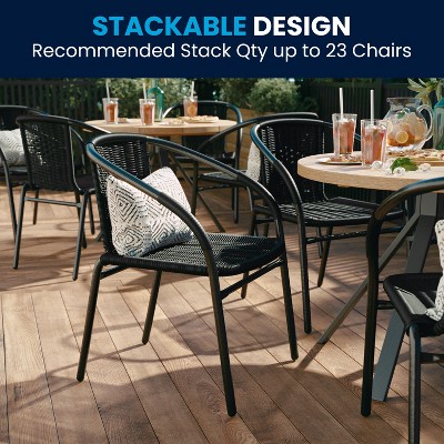 Black Rattan Stackable Outdoor Dining Chair, Pair