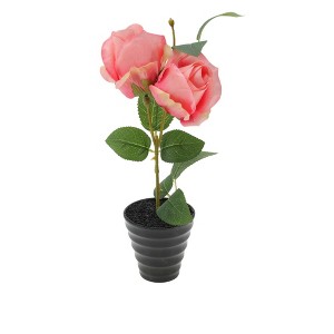 Unique Bargains Artificial Plants Two-Headed Rose Bonsai Plastic 2.36"x2.36"x10.63" 1 Pcs - 1 of 4