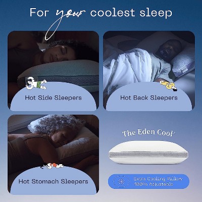 Eden Cool+ Adjustable Memory Foam Pillow with Cooling Gel, 18" x 8"