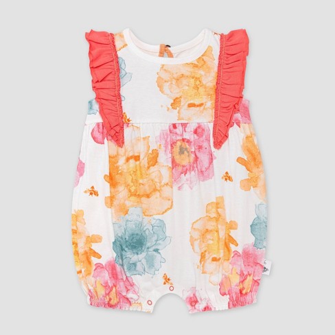 Burt's Bees Baby® Girls' Spring Peonies Bubble Romper - Pink 6-9m : Target