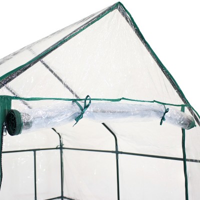 Clear PVC Walk-In Greenhouse with 4 Steel Shelves