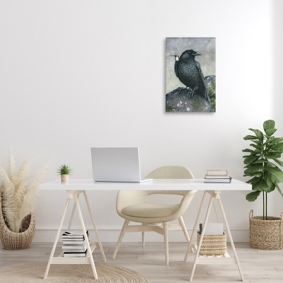 Crow and Hummingbird Perched Canvas Wall Art 16x24
