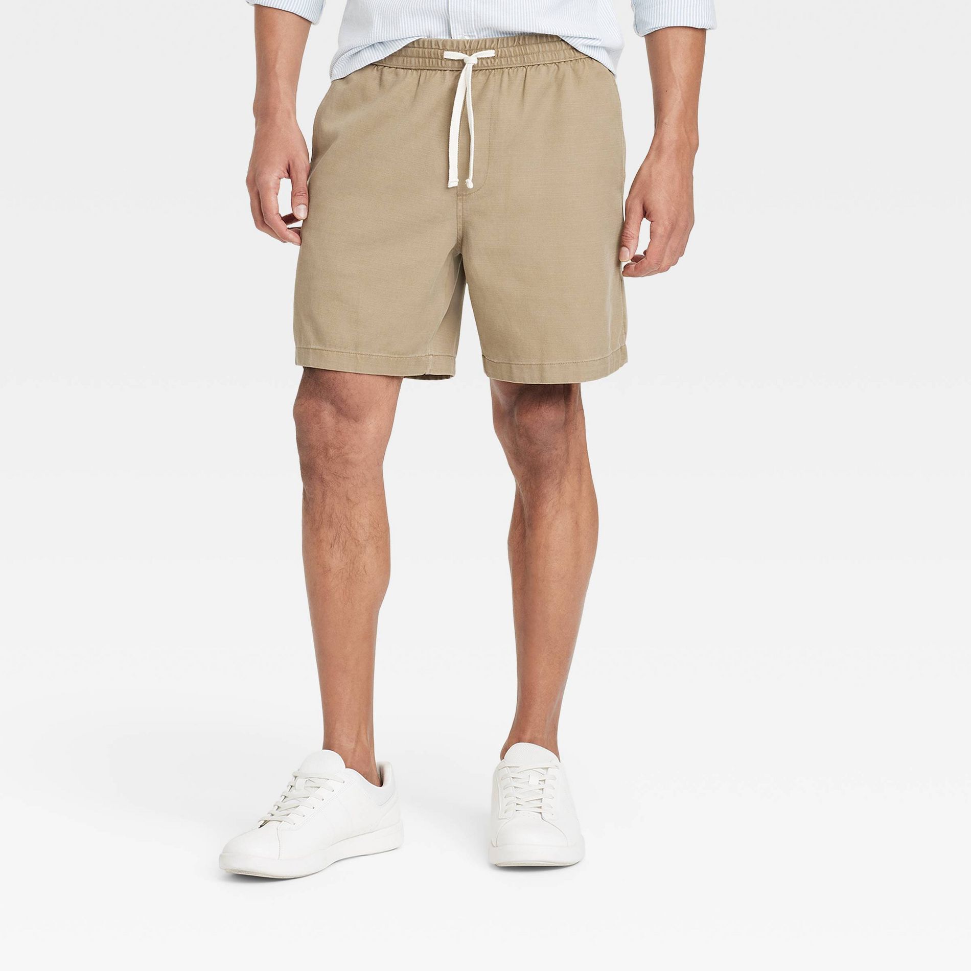 Men's Vintage 7" Elevated Washed Pull-On Shorts - Goodfellow & Co™ Tan XS: Twill Fabric