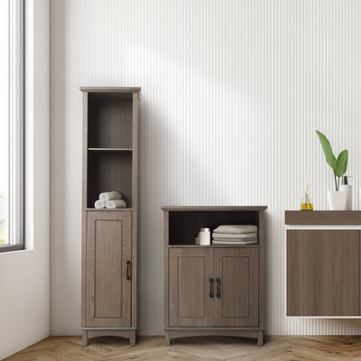 Modern Farmhouse Black Wooden Linen Tower with Adjustable Shelving
