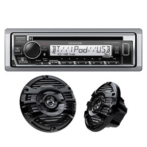 Kenwood KMR-D382BT Marine CD Receiver Compatible w/ Bluetooth with 1 Pair of KFC-1653MRB 6.5" 2-way Marine Speaker System (Black) - 1 of 4
