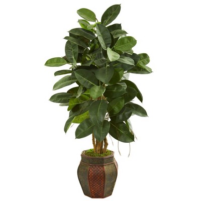 Nearly Natural 52-in Rubber Leaf Artificial Tree in Decorative Planter