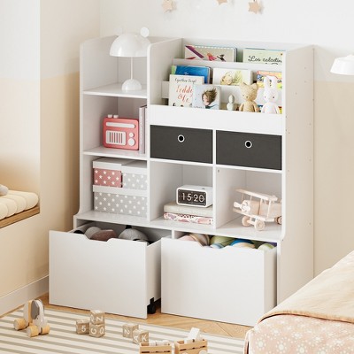 Toy Storage Organizer 47.8in Kids Bookshelf with Drawers Children Bookcase with Cubbies Wooden Toy Chest Playroom, Classroom
