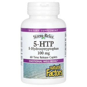 Natural Factors, Stress-Relax 5-HTP 100 mg, Pharmaceutical-Grade Supplement, Supports Sleep & Emotional Well-Being, 60 Caplets - 1 of 2