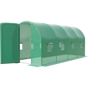 15X7x7 Ft Walk-in Heavy Duty Galvanized Steel Tunnel Greenhouse for Outdoor Gardening, with Green PE Cover, A Swing Door & 8 Vent Windows - 1 of 4