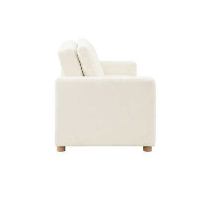 Ivory Boucle Full Size Convertible Sleeper Sofa with Wood Legs