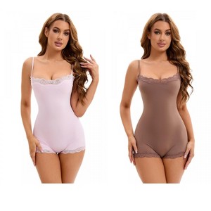 INSPIRE CHIC 2 Pcs Women's Lace Trim Cami Adjustable Straps Tummy Control Body Shapers - 1 of 4
