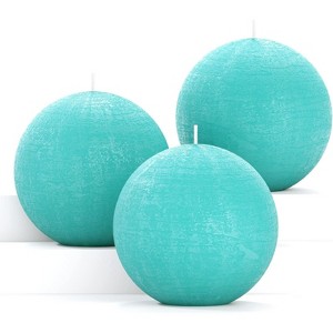 Set of 3 Round Teal Candles - 3 inch Sphere Candles for Wedding & Home Decor - Unscented Long Burning - 1 of 4